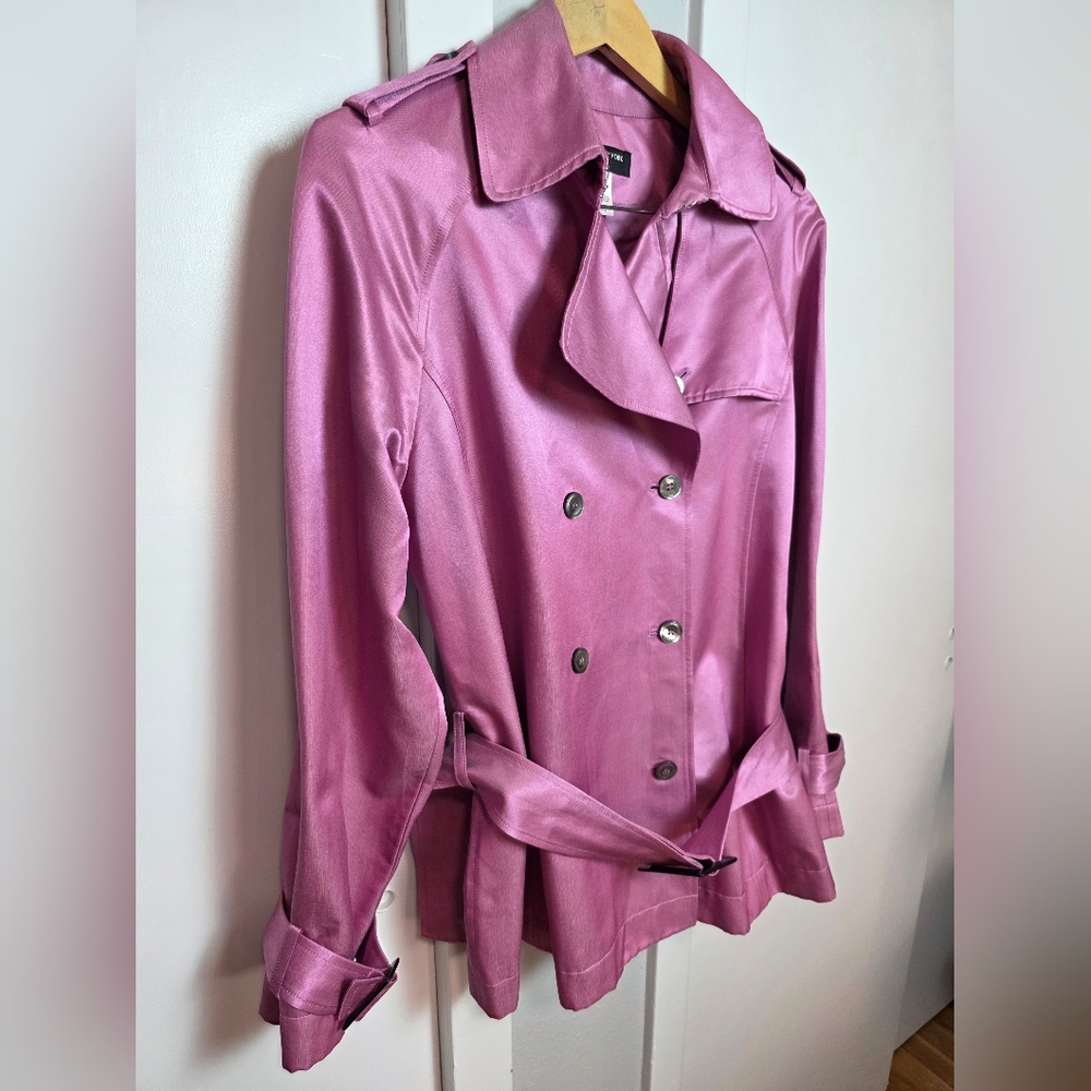 Jones New York Collection Pink Silk Blend Double Breasted Belted Trench Coat L - Picture 4 of 12
